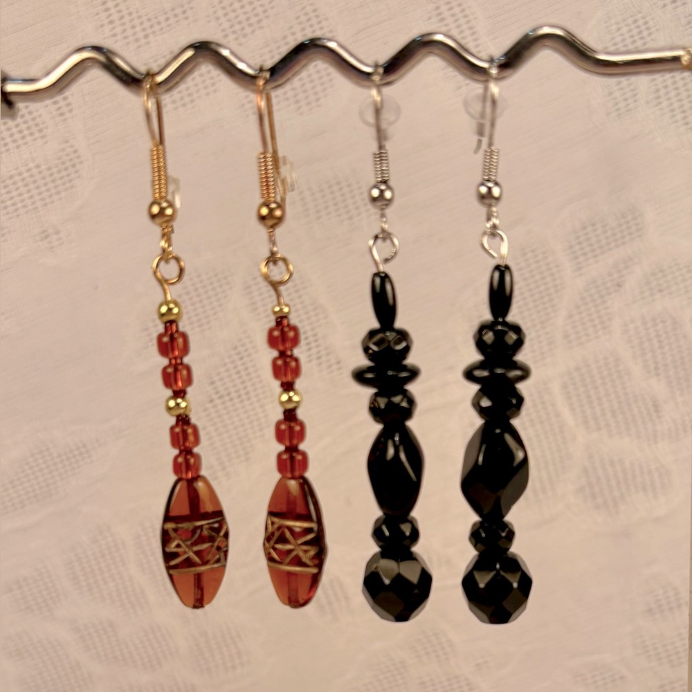 Earrings Pierced Handcrafted Unique Design 2 pair, Brown + Black. Special Sale